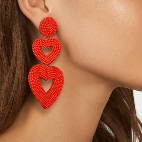 Best lady Heart Bead Handmade Drop Earrings For Women Wedding Trendy Bohemian Girls Party Gift Statement Dangle Earring Jewelry
