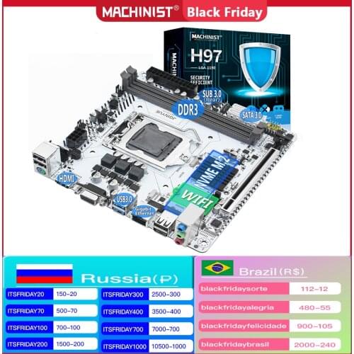 Apply To Intel Pentium/Core/Xeon Processor H97 Motherboard LGA 1150 DDR3 16GB RAM M.2 NVMe WIFI slot SATA3.0 USB 3.0 H97I-PLUS