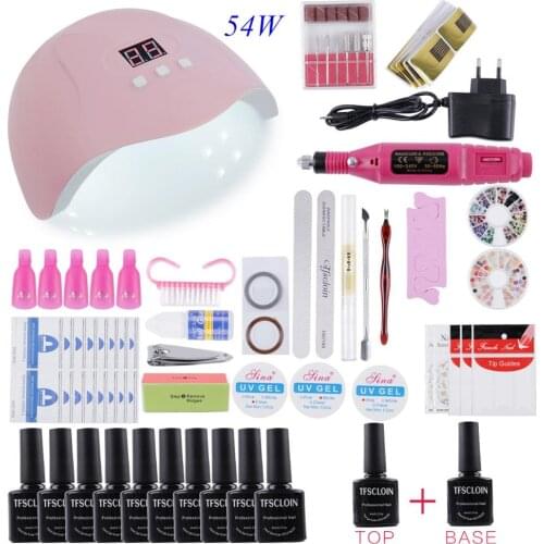 12/22pcs Gel Nail Set 54W UV Lamp Nail Dryer For Manicure Gel Electric Nail Drill For Nail Art Cutter Tools