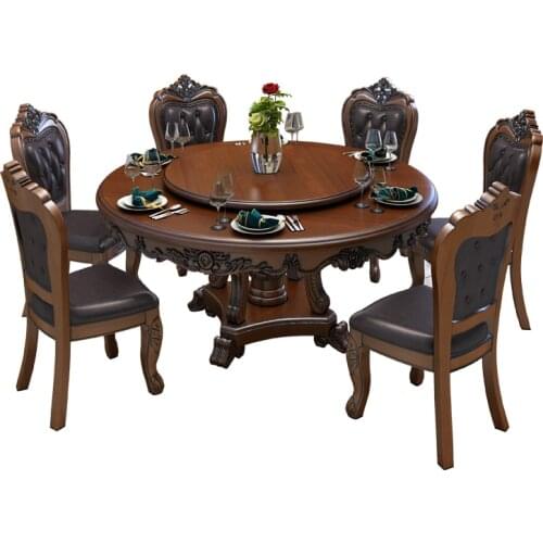 European style dining table and chair combination round table with turntable