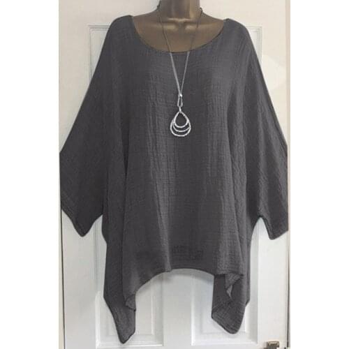 Solid Plus Size Blouses Women Loose Linen Cotton Summer Blouse O Neck Bat Sleeve Top Ladies Thin Casual Tops And Blouses 2021
