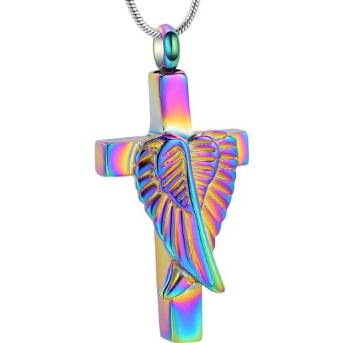 Cremation Necklace Angel Wings Cross Urn Pendant Memorial Ashes Keepsake Urn Jewelry