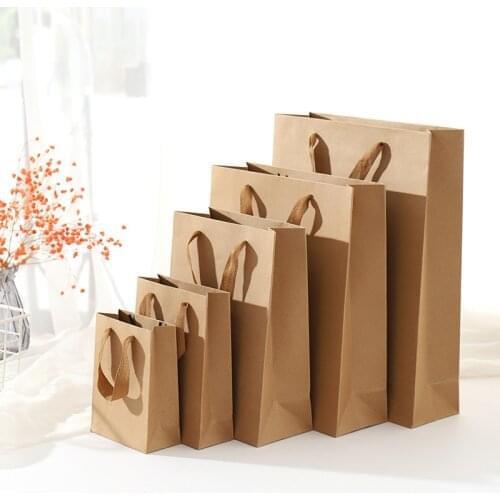 Multi Size Kraft Paper Bags With Hand Strap Festival DIY Wedding Birthday Party Gifts Bag Shopping Clothes Flower Shop Packing