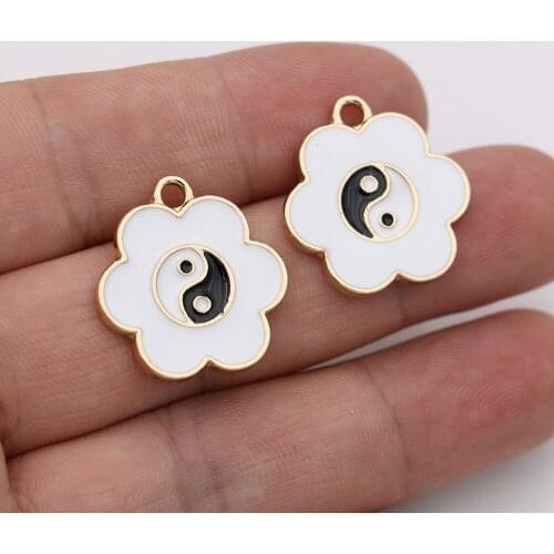 5Pcs Enamel Gold Color Yinyang Flower Charm Pendant for Jewelry Making Earrings Bracelet Necklace Accessories DIY Findings