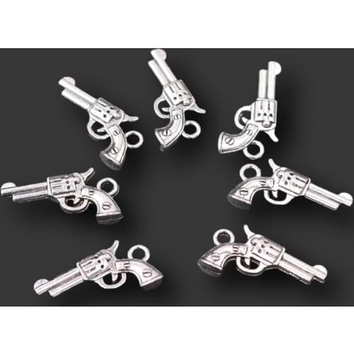 30pcs Silver Plated 3D Mini Revolver Pendant Retro Bracelet Earring Metal Accessories DIY Charms For Jewelry Crafts Making A2457