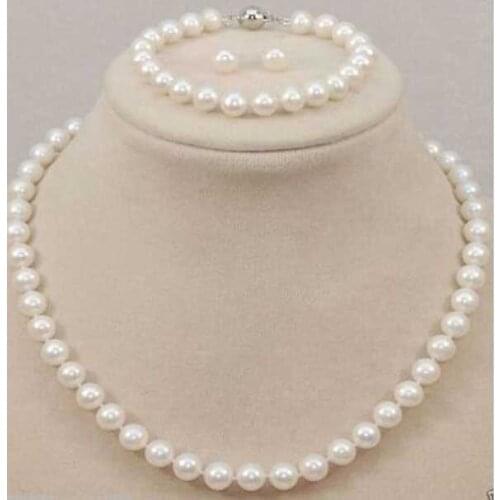 Stunning 8--9mm natural south seas white Pearl Necklace bracelet earrings