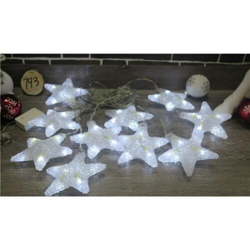 Festive holiday decoration lighting acrylic five-pointed star decorative string lights 10 white LED luminous five-pointed