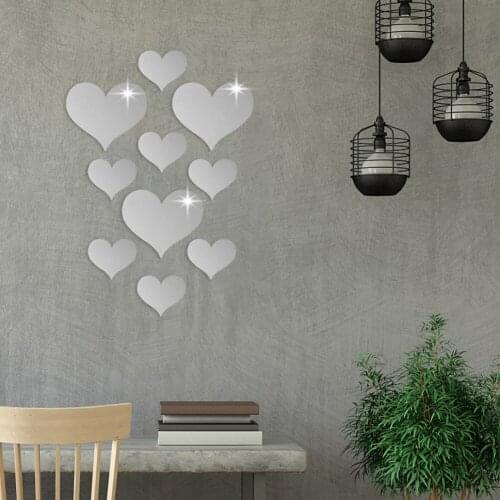 10Pcs/Set Durable Love Heart Stickers Wall Sticker Mirror Mural 3D Decal Simple DIY Decorative Removable Paster Home Decoration
