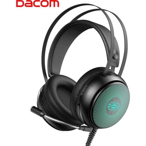 DACOM GH08 Head-mounted Gaming Headset with LED Light HD Mic 3.5mm Wired Gamer Headphone Stereo Sound for PC Phones Laptop