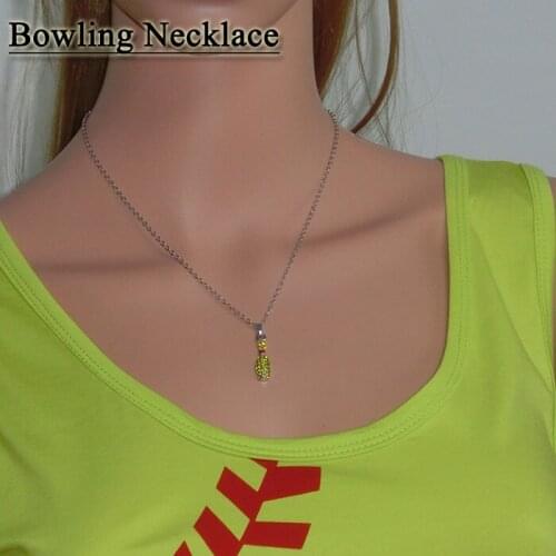 Sports Necklace Bowling Necklace Rhinestone Crystal Bling For Sports Girls white yellow