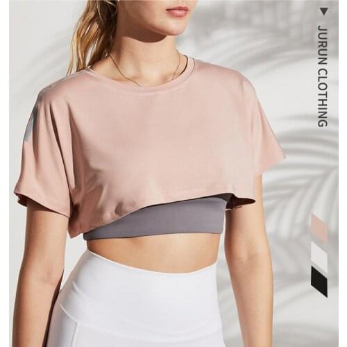 Loose Crop Yoga Top Gym Sport Shirt Women Fitness Seamless Workout Tank Tops Sports Running T shirt Activewear Blouse