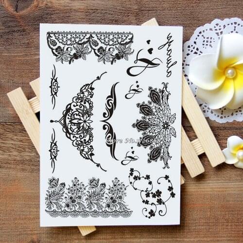 Waterproof Metallic Gold Silver White Temporary Tattoo For Black India Henna Tattoo Love Flower Pattern #016