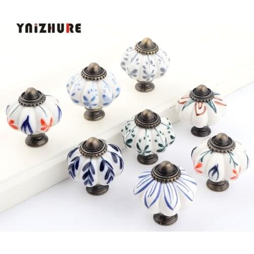 YNIZHURE Rural Hand Made Painted Ceramic Door Handles Antique Furniture Drawer Pulls Kitchen Cabinet Knobs Handles