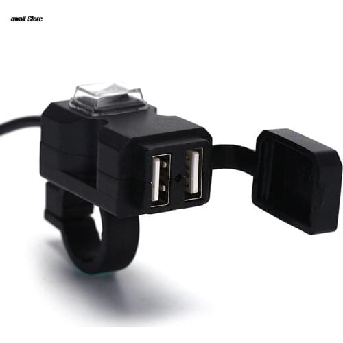 Motorbike Charger Adapter Power Supply Socket for Phone Motorcycle GPS MP4 Dual USB Port 12V Waterproof Handlebar