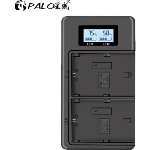 PALO LP-E6 LCD display digetal camera battery charger USB 2 slot lp e6 charger For Canon eos 5d 6d 7d mark iv iii 80d bateria