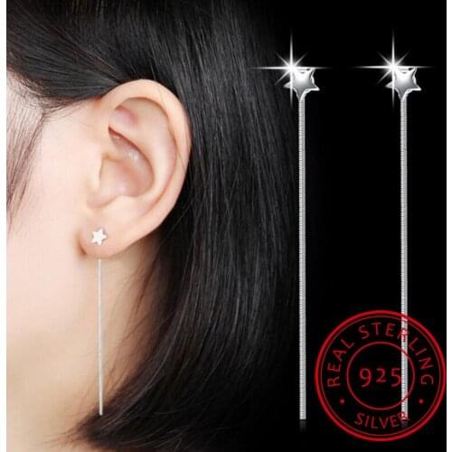 Hot Sale 925 Sterling Silver Star Long Tassel Earrings For Women Ear Line pendientes oorbellen S-E466
