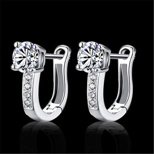 Luxury Crystal Stone Hoop Earrings Female Jewelry Top Quality 925 Sterling Silver Earring Women Princess Birthday Gift