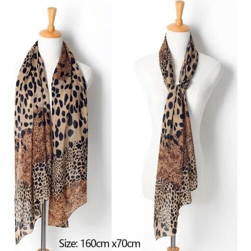 Women Leopard Print Chiffon Long Large Scarf Fashion Wraps Soft Spring Summer Ladys Thin Hijab Elegant Shawl