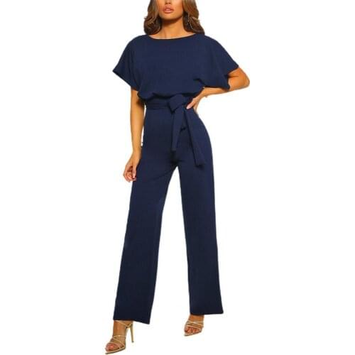 Women Romper 2021 Business Style Jumpsuit Lace Up High Waist Elegant Women Solid Color Straight Leg Romper for Work