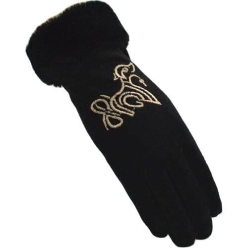 [BYSIFA] Winter Women Beige Suede Gloves Mitten Gloves New Cartoon Dog Design Cute Gloves Brand Full Fingers Plus Velvet Gloves