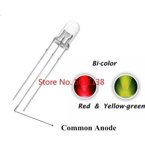 100pcs 5mm Red Yellow Green LED Common Anode 5 mm Transparent 20mA Round Head Bicolor LED Water Clear Lamp Light Beads wholesale