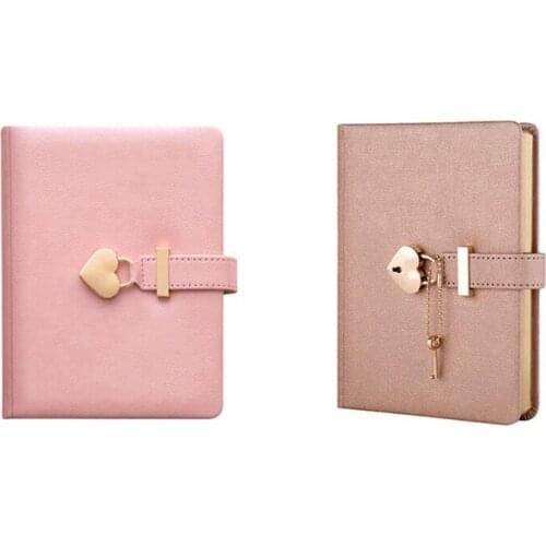 2 Pcs Heart Shaped Combination Lock Diary with Key Personal Organizers Secret Notebook Gift-Pink & Champagne