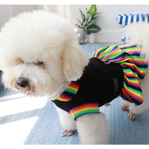 2021 Cute Pet Dog Fashion Rainbow Stripe Princess Dresses Summer Soft 100% Cotton Puppy Dog Skirts Costumes Dogs Clothes Poodle