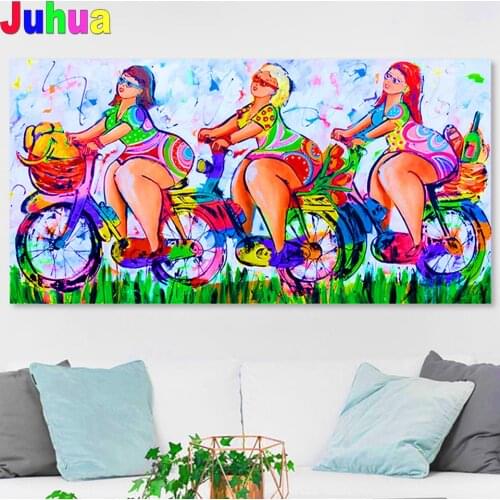 Netherlands Abstract Fat Ladies By Bike Diamond Embroidery Full Square Diamond Painting Mosaic Rhinestone Beaded Handmade Gift