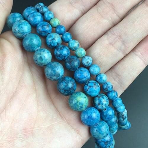 Natural Stone Matte Blue Maifan Jaspers Round Minerals Beads For Jewelry Making DIY Bracelet Accessories 15''6/8/10 mm