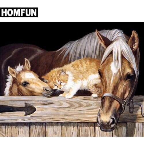 HOMFUN Full Square/Round Drill 5D DIY Diamond Painting "Cat & Horse" Embroidery Cross Stitch 5D Home Decor Gift
