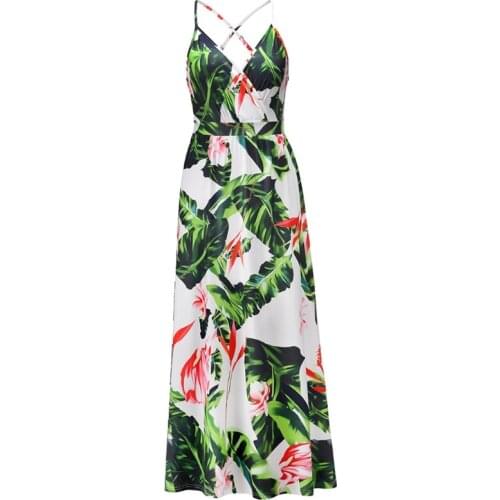 Ladies Bohemian Floral Sling Dress V-neck Flowy Dress E15E