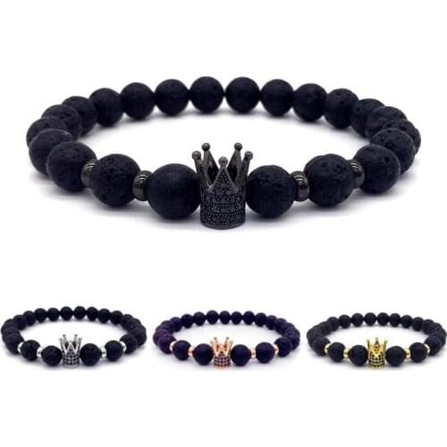Volcano Crown Zircon Beaded Bracelet Men and Women Hand String Zircon Set Auger Crown Bracelet Unisex Natural Stone Bracelet