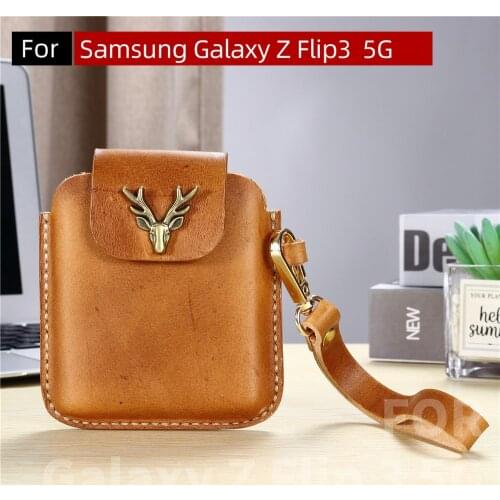 Genuine Leather Case Pouch For Samsung Galaxy Z Flip 3 Case Bag For Galaxy Z Flip3 5G Pouch