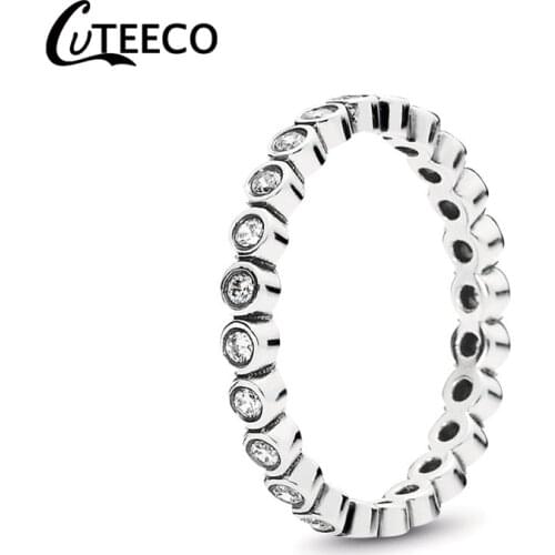 CUTEECO Silver-plated Alluring Brilliant Stackable Brand Finger Ring Clear CZ Original Fashion Wedding & Engagement Jewelry