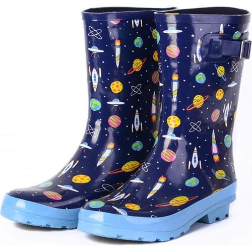 New Rain Boots Kids Girl Cute cartoon Printed Childrens Rubber Boots Waterproof Baby Water Shoes