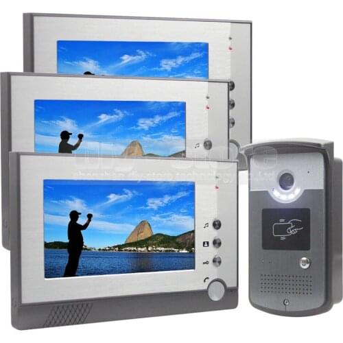 DIYSEUCR 7 inch Color LCD Display Video Door Phone Enter Intercom Doorbell Card Key RFID Reader Camera 1 Camera 3 Monitor