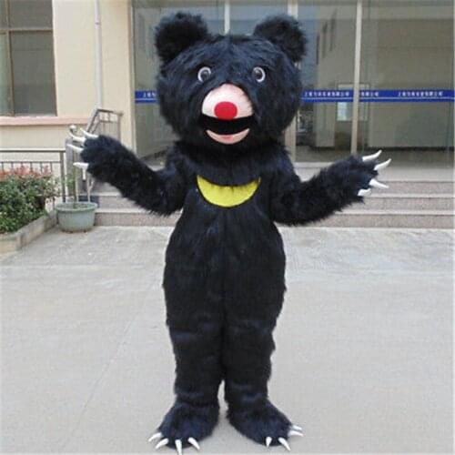 Long Fur Black Bear Mascot Costume Suits Outfits Cosplay Party Game Dress Adults Holiday Festival Advertising Carnival Halloween
