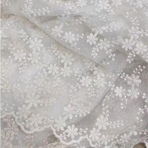 1Yard cotton thread Embroidered Lace Fabric Tulle For Wedding Womens Dress Clothes Sewing Net French Fabrics Lace Trimmings DIY