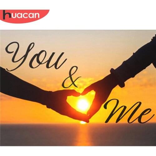 HUACAN Diamond Painting Sunset Couple Hands Love Cross Stitch Diamond Embroidery Landscape Diamond Mosaic Handicraft Home Decor