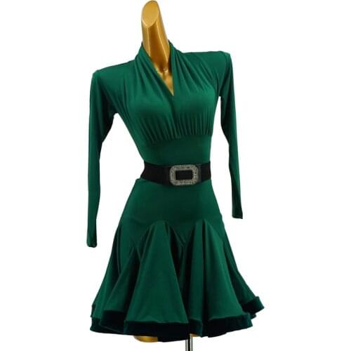 Classic Latin Dance Dresses Ladies Green Party Outfit Prom Club Practice Performance Competition Clothes Women/Girl Costume 1577