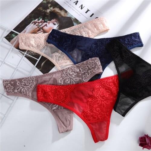 Lace Sexy WomenThong Lace floral G-String Low-rise T-back Hollow out Breathable Panty Underwear Transparent Lingerie