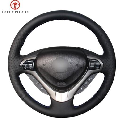 LQTENLEO Black Genuine Leather Hand Sew Car Steering Wheel Cover For Honda Spirior OId Accord