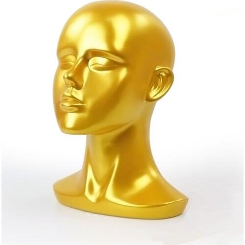 57 CM Fiberglass Gold Female Mannequin Dummy Head For Hat Sunglass VR Helmet Headset Display