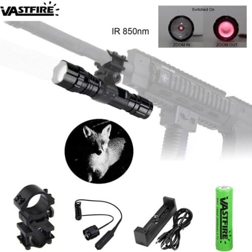 Zoomable 5w Infrared Night Vision LED IR-850nm Flashlight Torch used with Night Vision Device 18650 Battery+Charge+Remote Switch