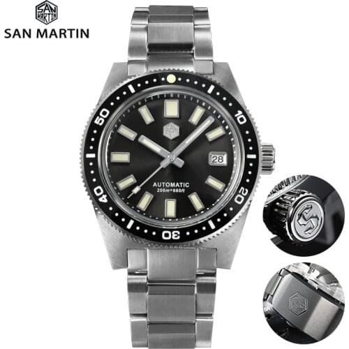 San Martin Diver Self Winding Mens Watch Sapphire Glass Swiss AR Coating NH35 Automatic Mechanical Watch G3 Green Luminous Watch