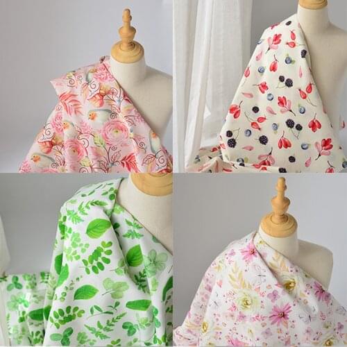 Soft Thin Country Style Flowers Fabric Muslin Digital Printing for Sewing Clothes Dresses Shirt Overalls Per Half Meter
