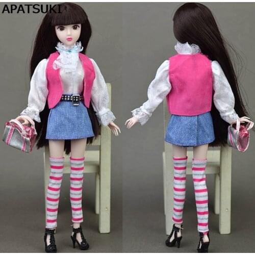 Doll Accessories Set Fashion Clothes For Barbie Doll House Shirt Vest Handbag Skirt Stocking Shoes Bags For BJD Dolls