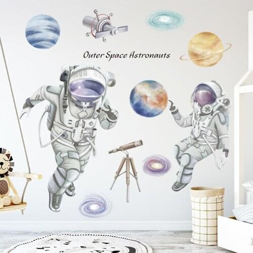 Outer Space Mural Decals for House Kids Rooms Baby Bedroom Cartoon Astronaut Wall Stickers DIY Wardrobe Decoration