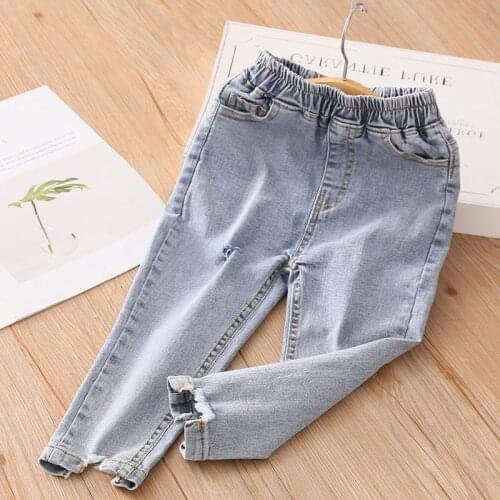 2020 Autumn Baby Girls Jeans Fashion Childrens Ripped Denim Pants 2-8 Y Kids New Arrival High Quality Jeans for Toddler Girl
