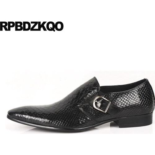 Pointed Toe Men Black Dress Large Size Snakeskin Snake Brand Alligator Prom Custom Handmade Shoes Monk Strap Crocodile Skin